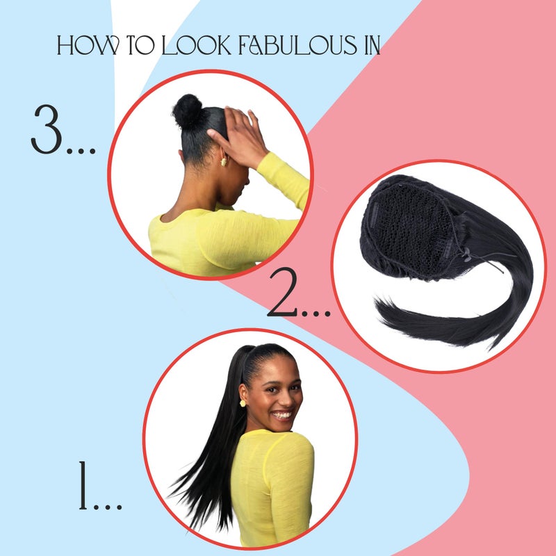 CAISHA 26" Longhair Hairpiece Ponytail Extension Drawstring Straigth Heat-Resistant Synthetic Fibres Blonde With Highlights PH629 - Image 3